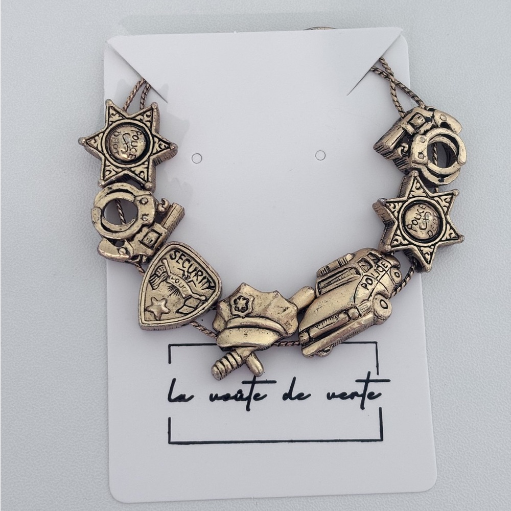 Vintage Gold-Tone Police Department Novelty Charm Bracelet, Police Officer